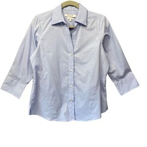 Foxcroft NYC Non Iron Stretch V Neck Button Up Shirt Sz S 3/4 Sleeve